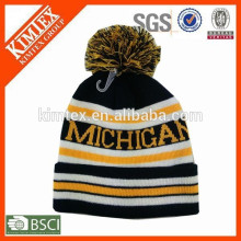 Hot selling jacquard custom striped beanie hat with ball